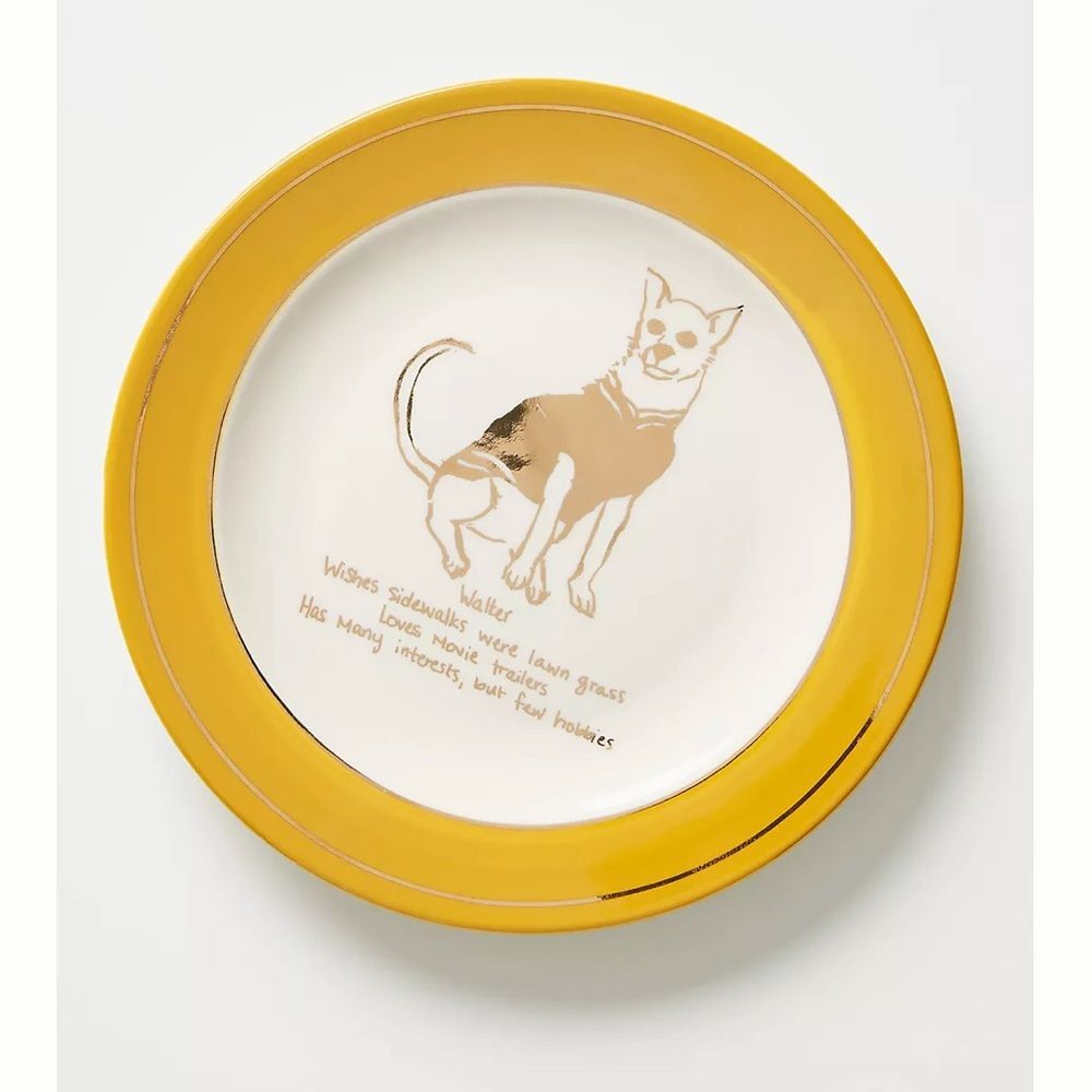 NWT Anthropologie Walter Chihuahua Dog Biography Canape Plates Set of 4.